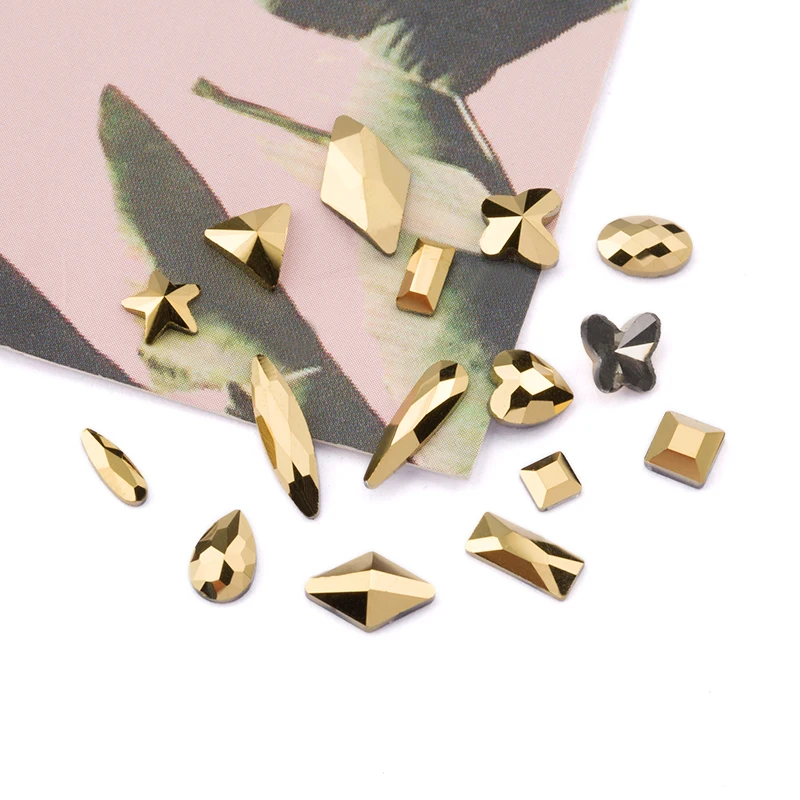 

Gold Hematite Colors Multi-shape Glass Rhinestones Clothing Decoration Can Design Patterns Garment Rhinestone 20pcs/bag