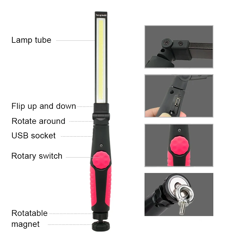 Многофункциональный 2000LM складной флэш-светильник COB светодиодный рабочий светильник USB Перезаряжаемый фонарь на магните для кемпинга и ремонта автомобиля