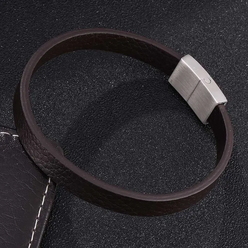 Мужской кожаный браслет S.Steel черный/коричневый с магнитной застежкой простой