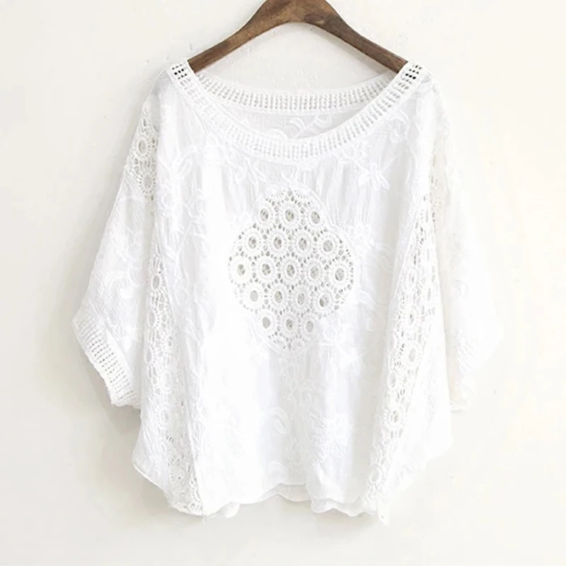 

Embroidery Blouse White Shirt Lace Summer Top Boho Clothing Korean Hollow Out Womens Tops And Blouses Blusas Mujer De Moda 2019