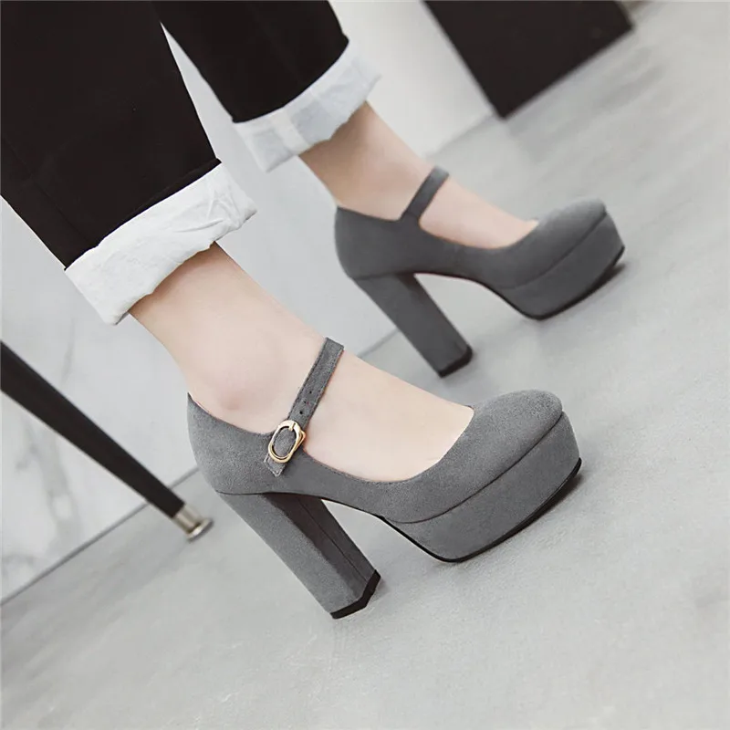 

YMECHIC Womens Mary Jane Shoes High Heels Platform Gray Black Block Heels Office Dress Party Mature Ladies Shoes 2019 Spring