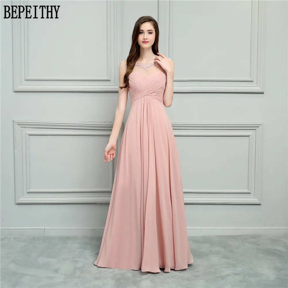 BEPEITHY Новое поступление vestido de festa Longo Совок бусины аппликации квадраты шифон А-силуэт платья для выпускного вечера Длинные свадебные платья