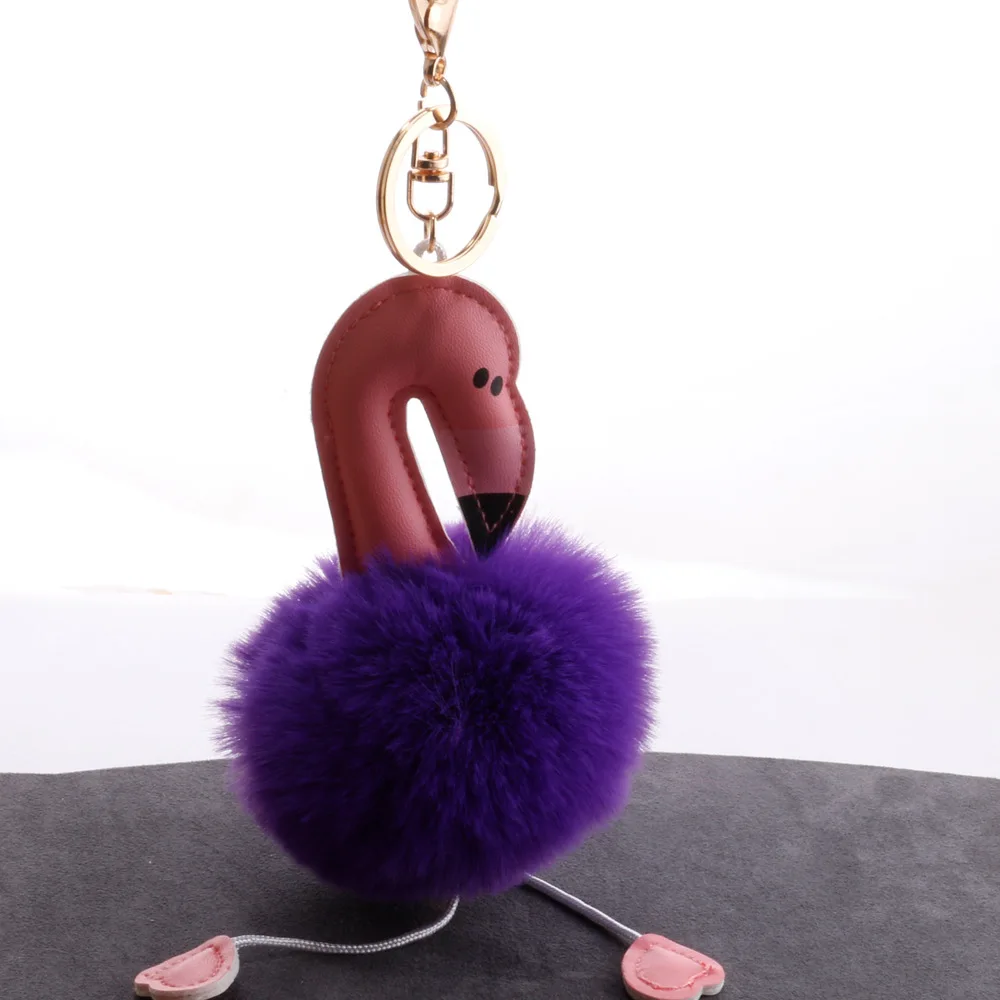 Брелок в виде фламинго брелок для ключей кролик помпоном женская обувь с кроличьим мехом сумка Брелоки-украшения пом автомобиля подвеска с брелком-держателем для ключей ювелирные изделия