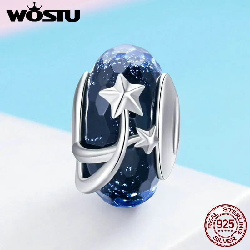 WOSTU Authentic 925 Sterling Silver Autumn Season Beads Dark Night Star Charms fit Bracelet Necklace DIY Jewelry Making DXC861