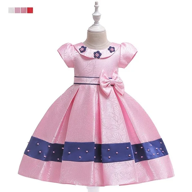 Kinderen-jurk-Bloemen-Kralen-parels-prinses-Meisje-Jurk-strik-roze-bloem-kinderen-korte-mouwen-trouwjurk.jpg_640x640