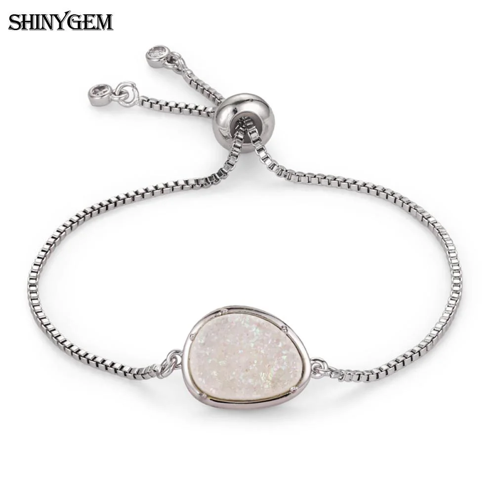 Opal White ShinyGem модные минеральные друзы Кристалл Регулируемые браслеты с шармами серебряный цвет цепи браслеты натуральный камень браслеты для женщин - Окраска металла: Opal White