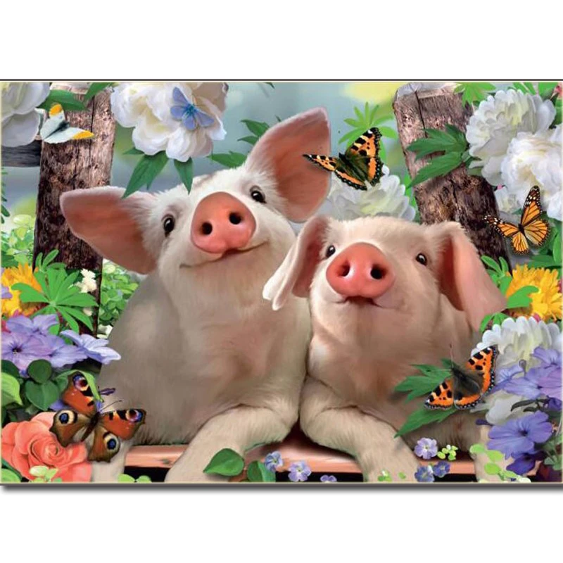 

3D DIY Diamond Embroidery Flower Animals Square Diamond Painting Cross Stitch Pig & Butterfly Needlework Decorative