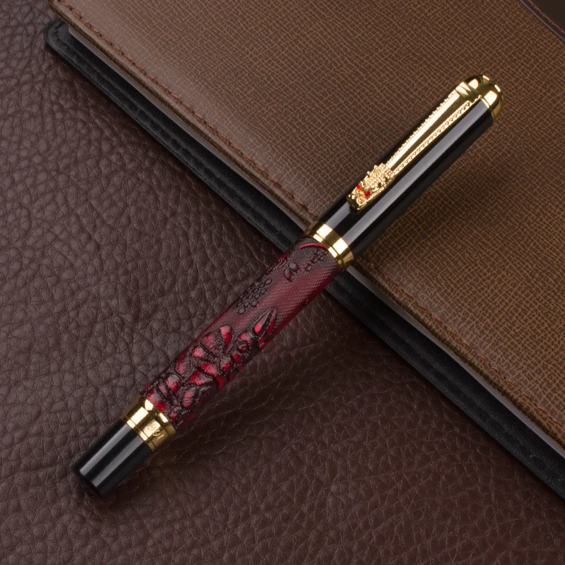 Шариковая ручка dika wen Golden Dragon с изысканным узором, винно-красная шариковая ручка, 0,5 мм перо, роскошная ручка, подарок, Ручка-роллер для письма, заправка