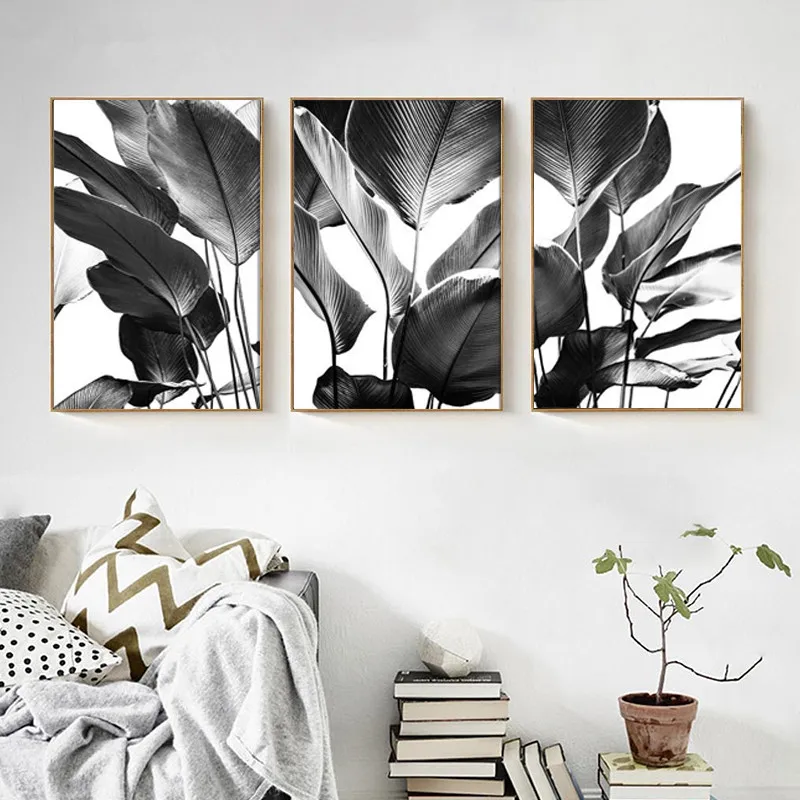 

Gohipang Black and White Poster Banana Leaves Print Wall Art Tropical Palm Leaves Posters And Prints For Living Room Home Decor