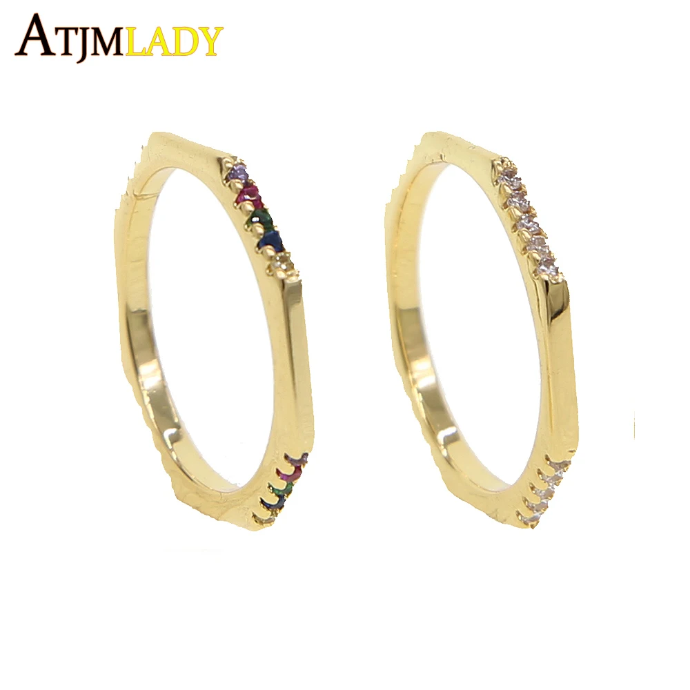 

2019 summer shiny rainbow cz band ring for women lady gifts gold color Colorful Cubic Zircon gorgeous trendy stack finger rings