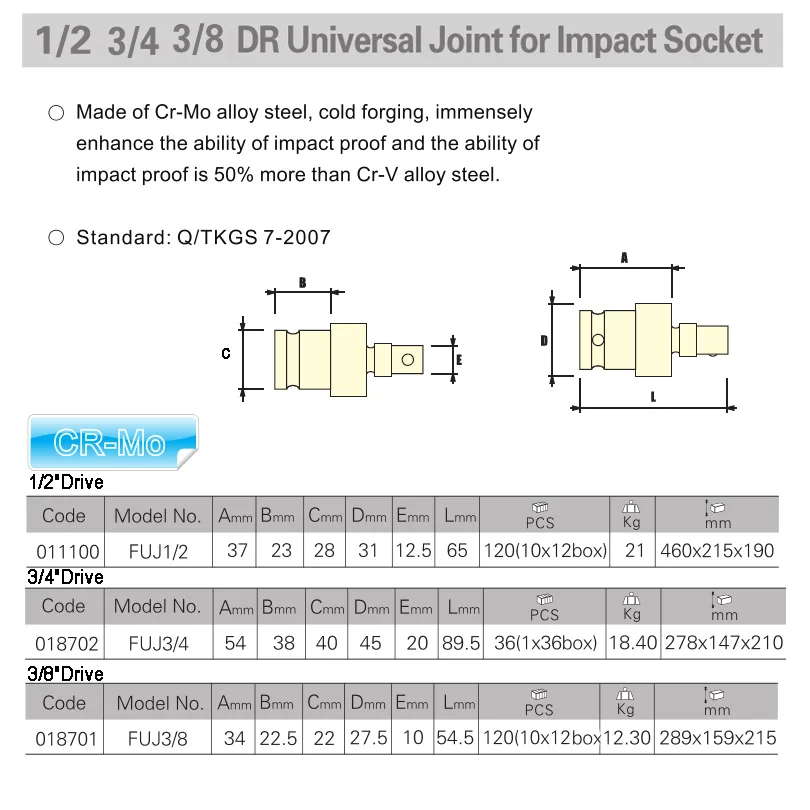 Jetech 1 шт. Cr-Mo 1/2 3/" 3/8 дюймов, универсальный шарнир, гнездо для воздушного удара, аксессуары, прочный адаптер черного шара