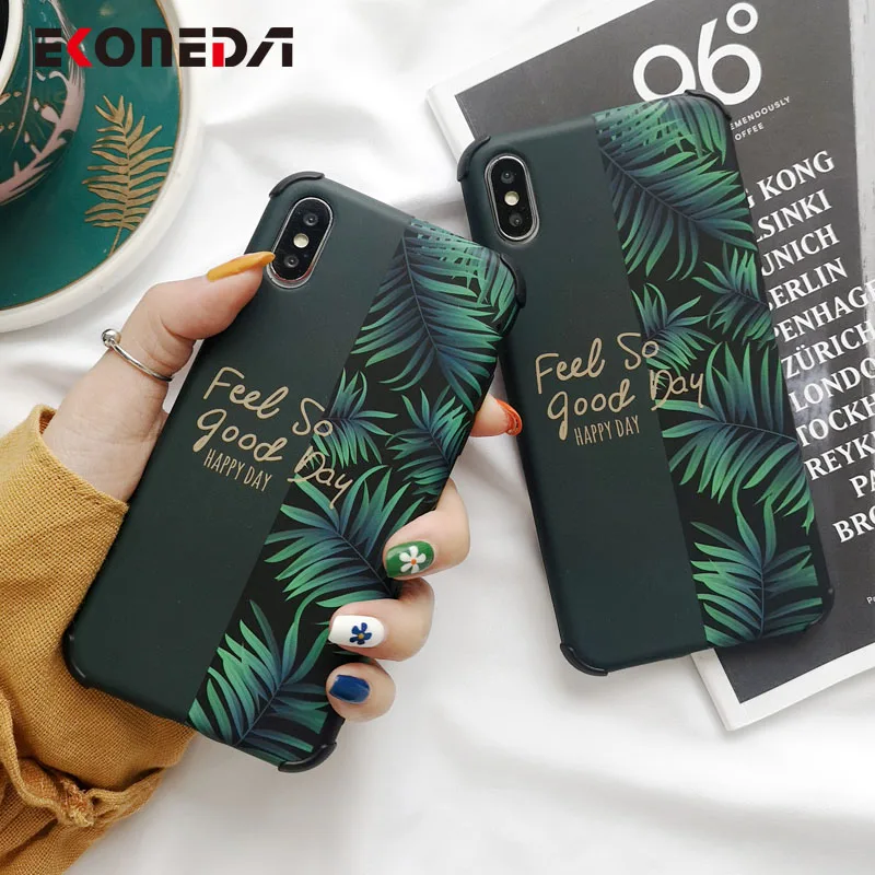 

EKONEDA Anti-knock Case For iPhone X Case Leaf Print Cases For iPhone 7 Case Silicone Cover For iPhone 6S 8 7 Plus XS Max XR
