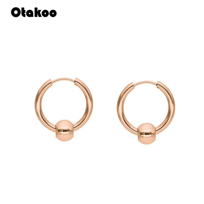 Otakoo, серьги из нержавеющей стали черного, серебристого, золотого цвета, женские маленькие серьги-кольца с большими помпонами, вечерние серьги в стиле рок, 3 цвета