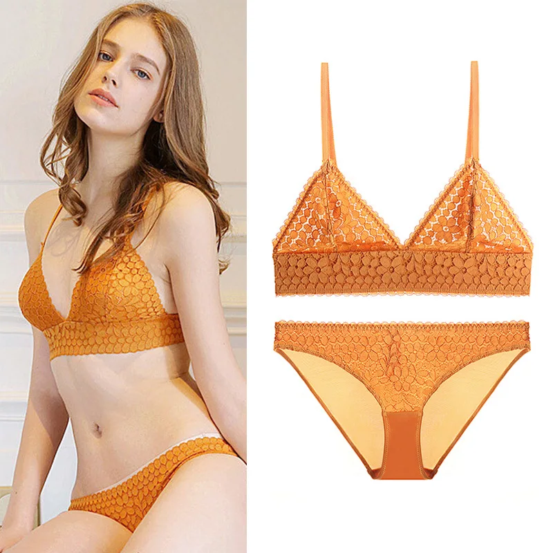 

iClosam Bralette Bra Set French style sexy ultra-thin lace underwear unlined ra & brief sets for Spaghetti Strap Dress