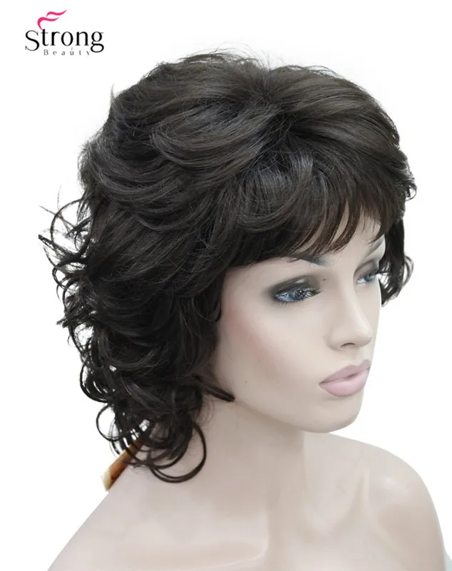 Women's Short Curly Heat Resistant Synthetic Dark Brown Hair Wigs (2)