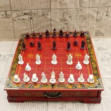 Antique Three-dimensional Chinese Chess Terracotta Warriors Chinese Chess Nostalgic Desktop Wooden Chessboard Medium Yernea wholesale cheap new chinese retro chess set terracotta warriors classic large size chess 29 16 9 5cm