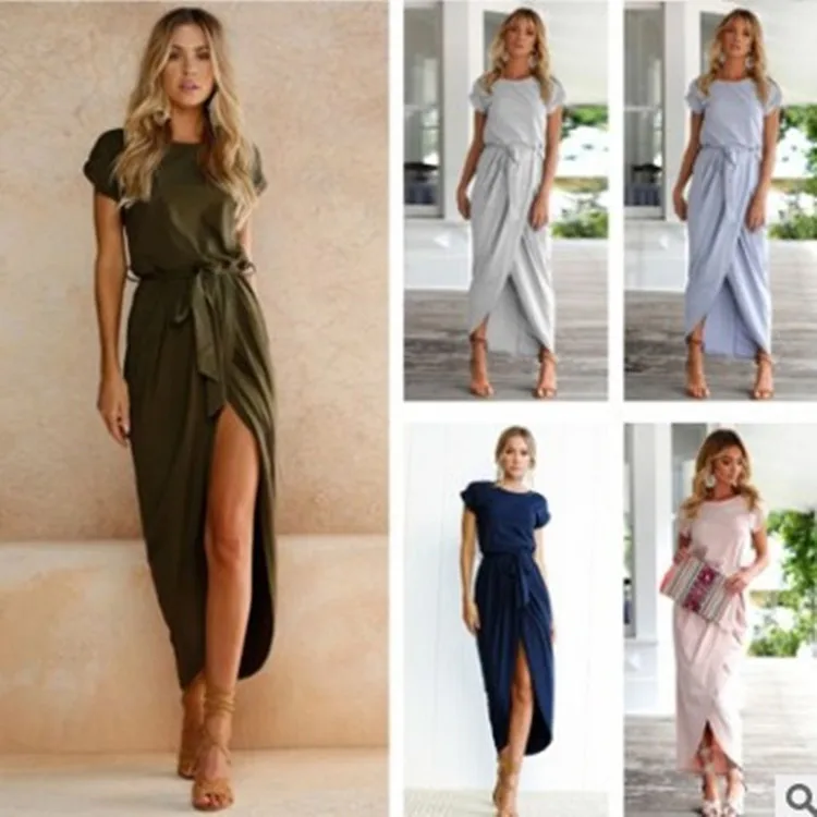 

summer dress women long summer dresses 2019 bodycon beach bandage elegant casual clothes korean maxi black gray pink 0056