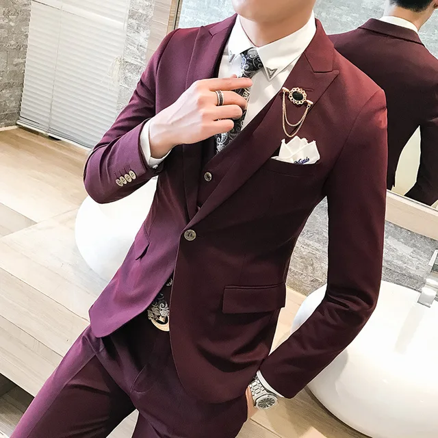 2018 Brand 3pc Men Suit New Slim Fit Casual Business Dress Suits Men ...