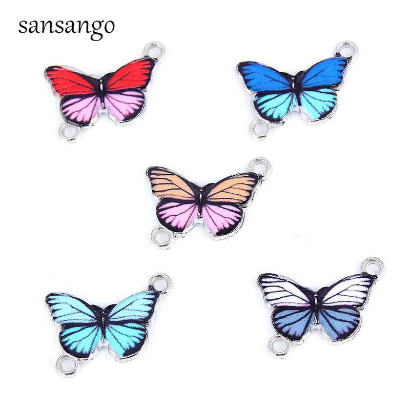 

10pcs Trendy Alloy Mixed Color Enamel Art Oil Drop Butterfly Charms Connector For DIY Jewelry Accessories 20*15mm