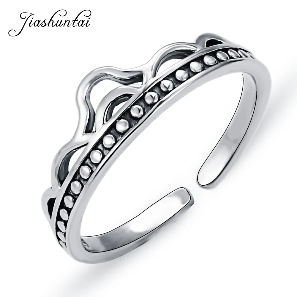 

JIASHUNTAI 100% 925 Sterling Silver Rings For Women Princess Crown Romantic Wedding Ring Trendy Fine Jewelry Adjustable