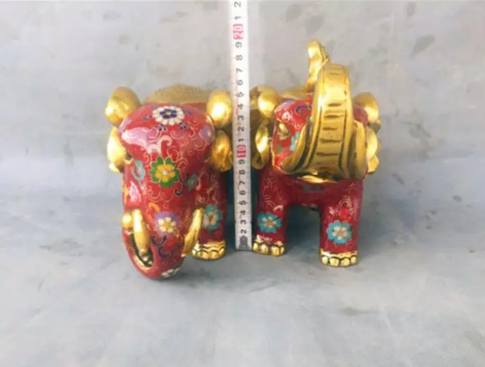 

Chinese Bronze Copper Cloisonne Feng Shui Elephant Auspicious Statue Pair