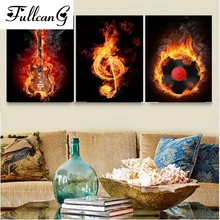 FULLCANG diamond embroidery triptych diamond painting cross stitch flame music full square rhinestone mosaic needlework E1109