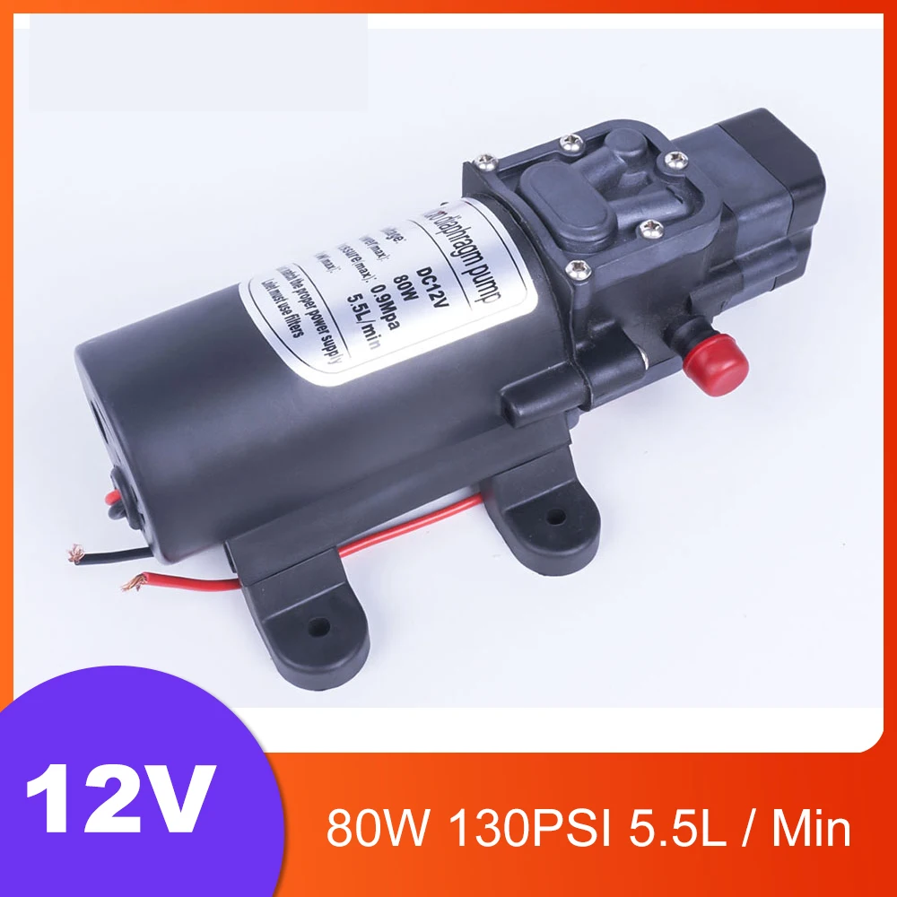 

Professional Electric 12V 80W 130PSI 5.5L / Min Water High Pressure Diaphragm Self-Priming Pump Automatic Switch For Garden
