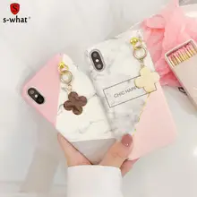 

S-what For iPhone 6 6S 7 8 Plus X Cute Cases DIY Four Leaf Clover Pendant Marble Letters Hard Phone Back Cover Coque Nice Gift