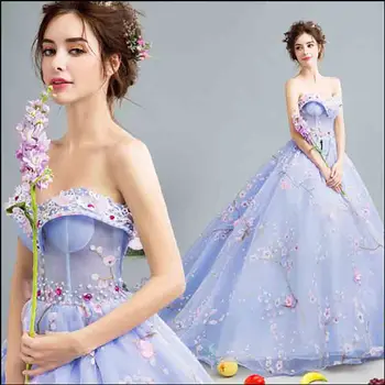 

Large Size 4XL Blue Strapless Wedding Bridal Luxury Evening Formal Dress Party Ball Gown Birthday Gift For Women Plus Size 5XL