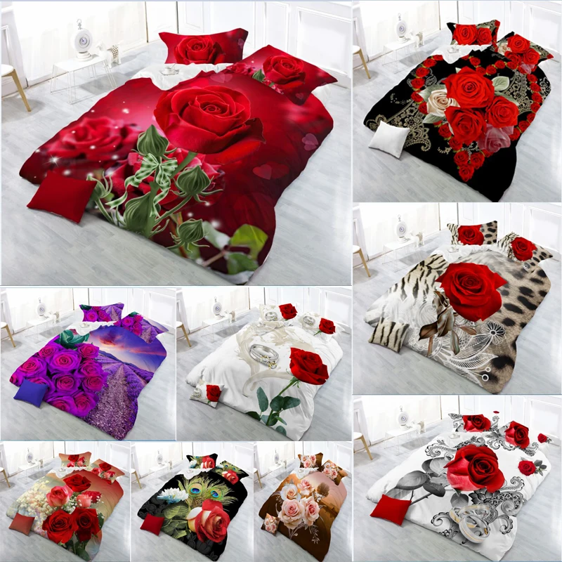

New Beautiful 3D Flower Rose Feast Pattern Bedding Set Bed sheets Duvet Cover Bed sheet Pillowcase 4pcs/set