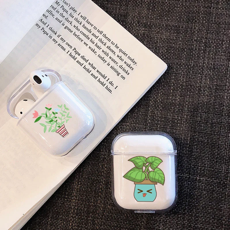 Прозрачный милый чехол для Apple airpods наушников с цветочным узором и листьями Bluetooth