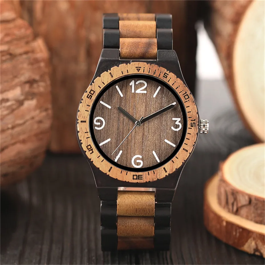 Novel Handmade Full Wooden Creative Men Bangle Quartz Wrist Watch Fashion Nature Bamboo Father's Day Gift   (27)
