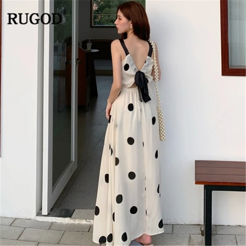 

RUGOD 2019 New Summer Women Polka Dot Backless Sexy Dress Spaghetti Strap V-neck Sleeveless Slim Vestidos Stylish Temperament