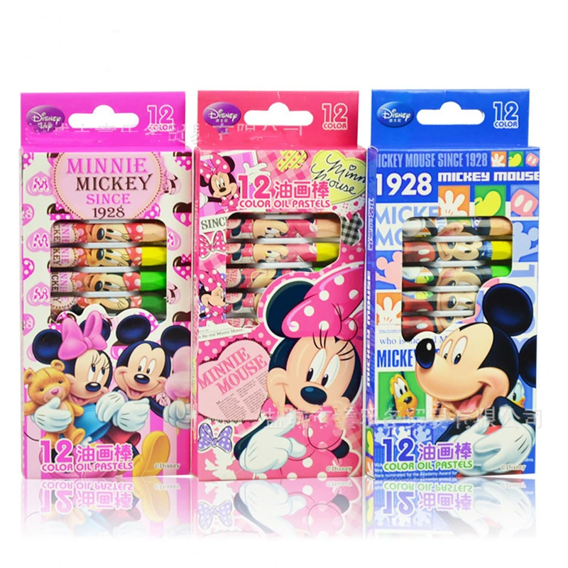 

12 Pcs Cute Mickey Wax Crayon Water Color Brush Pen Kids Oil Painting Stick Candy Color Oil Pastel Crayon Child Safety Non-toxic