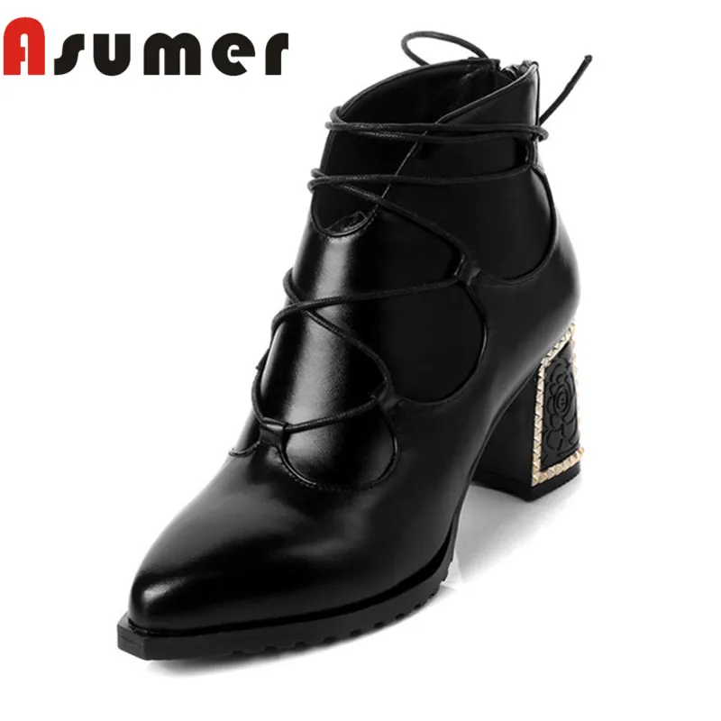 

ASUMER NEW 2018 fashion zip ankle boots for women pointed toe solid high heels boots daily adult trendy genuine leather boots