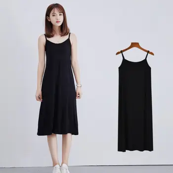 

Summer modal bottoming Sling Dress Women's Petticoat Medium Long Loose Sleeveless Tank Dress Large Size Dress