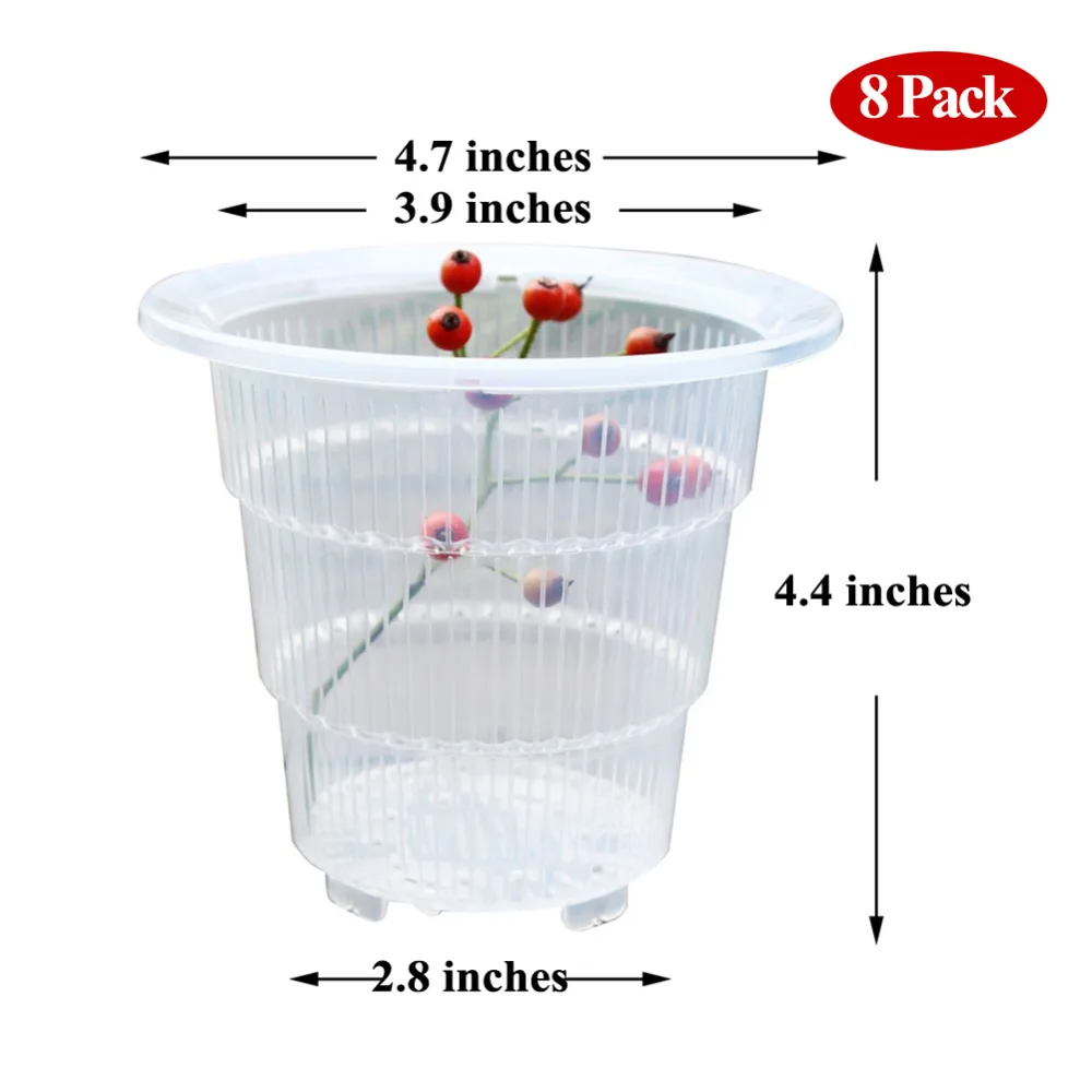 

Meshpot 8Pcs 4 Inches Clear Orchid Pot With Holes Plastic Flower Pot Garden Pot Planter,Excellent Drainage,Good Airflow