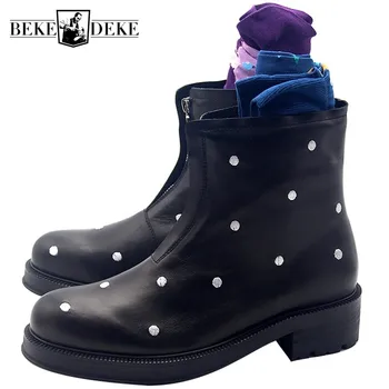 

Italy Runway Polka Dot Embroidery Mens Thick Platform Snow Ankle Boots Gothic Zipper Round Toe Safety Shoes High Top Footwear