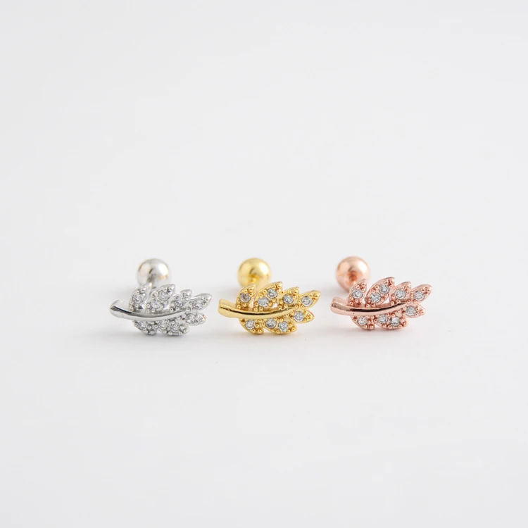 

Leaf Zircon cartilage earring/Tragus piercing/Tiara cartilage /Helix Conch Daith piercing/ earring body jewelry