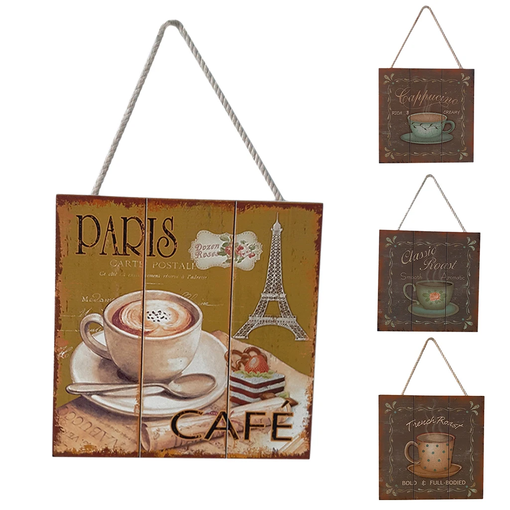 Rustic Wooden Coffee Patterned Sign Plaque Cafe Bar Decor Wall Art Hanging Wood Crafts