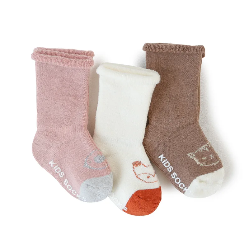 2019 winter Keep warm 3PCS high quality plush thick baby socks rubber bottom non-slip baby children high tube newborn floor sock