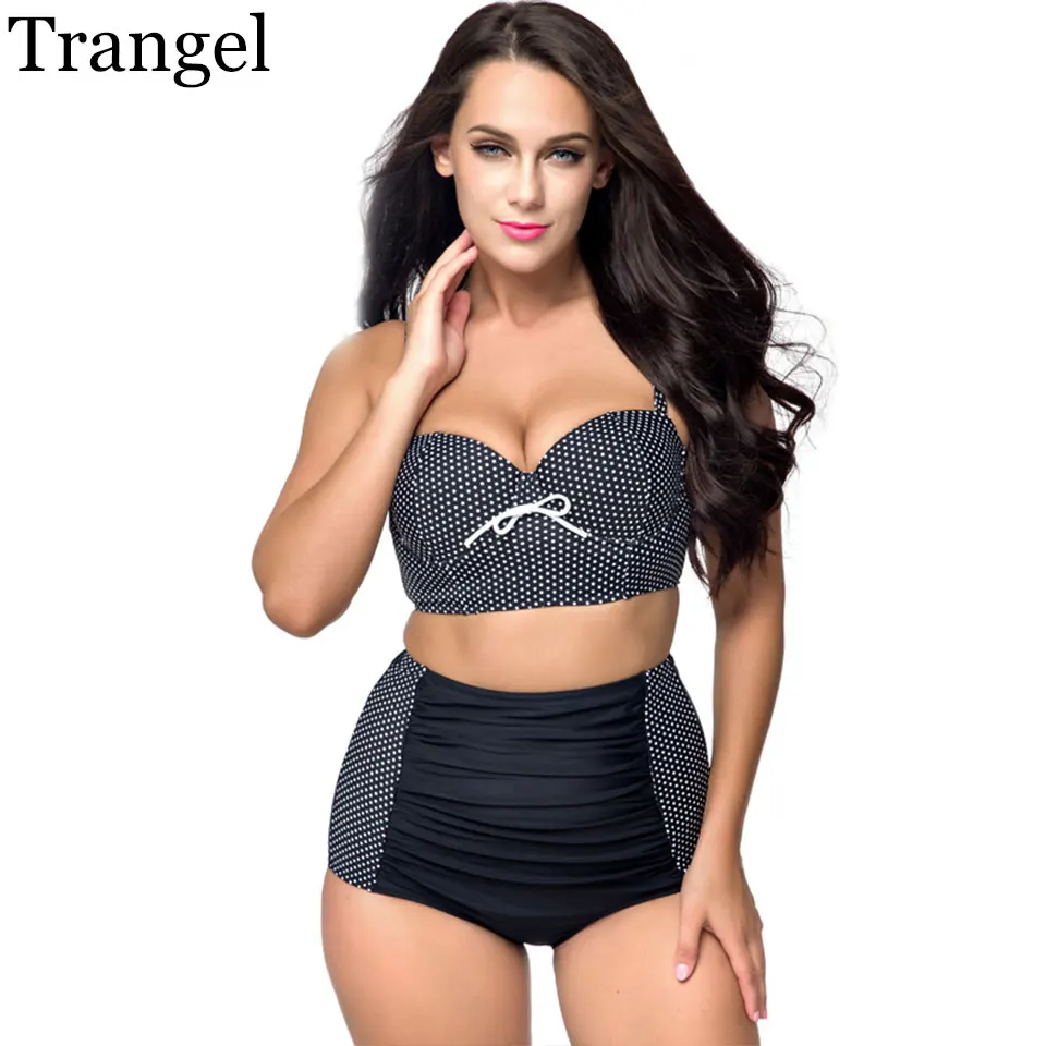 Trangel biquíni de cintura alta maiô mulheres maiô retro vintage empurrar para cima do biquíni definir plus size swimwear verão beach wear