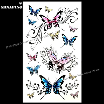 

SHNAPIGN Poetic Flying Butterfly Temporary Body Art Arm Flash Tattoo Stickers 17*10cm Waterproof Fake Henna Painless Sticker