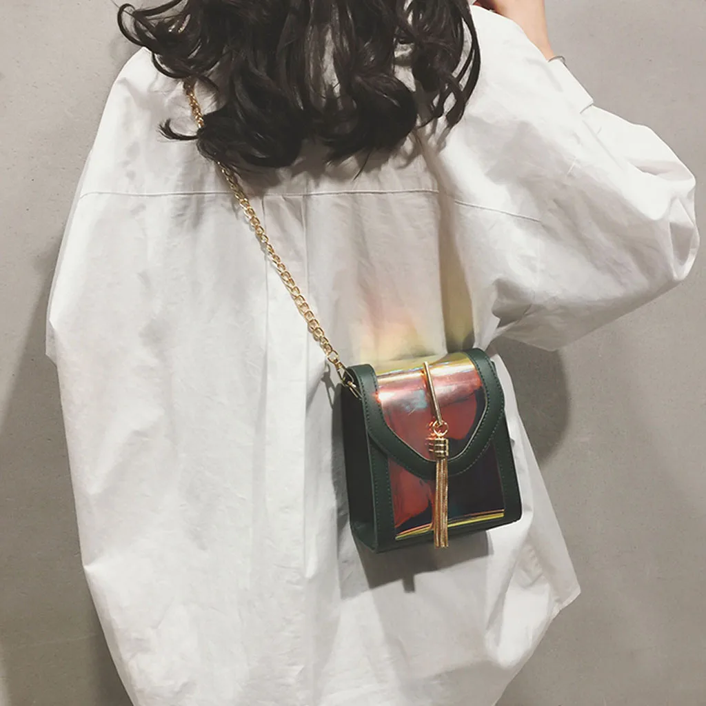 Женская модная сумка через плечо из искусственной кожи с клапаном, контрастный цвет, Диагональная Сумка, водонепроницаемая сумка на плечо с кисточкой и цепочкой, Прямая поставка