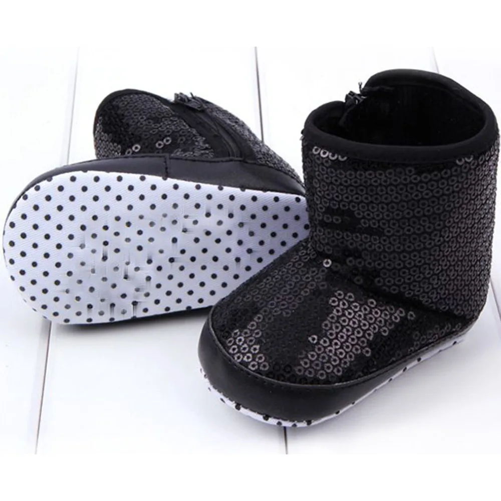 2016 Hot Sale Sequin Baby Girl High Boots Soft Sole Anti Slip Warm Toddler Girls Shoes First Walkers PE3