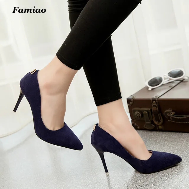 Image Famiao 2017 Sexy Ladies Stiletto Summer Spring Thin 9cm High Heel Party Wedding Shoes Woman Pointed Toe Less Platform Pumps