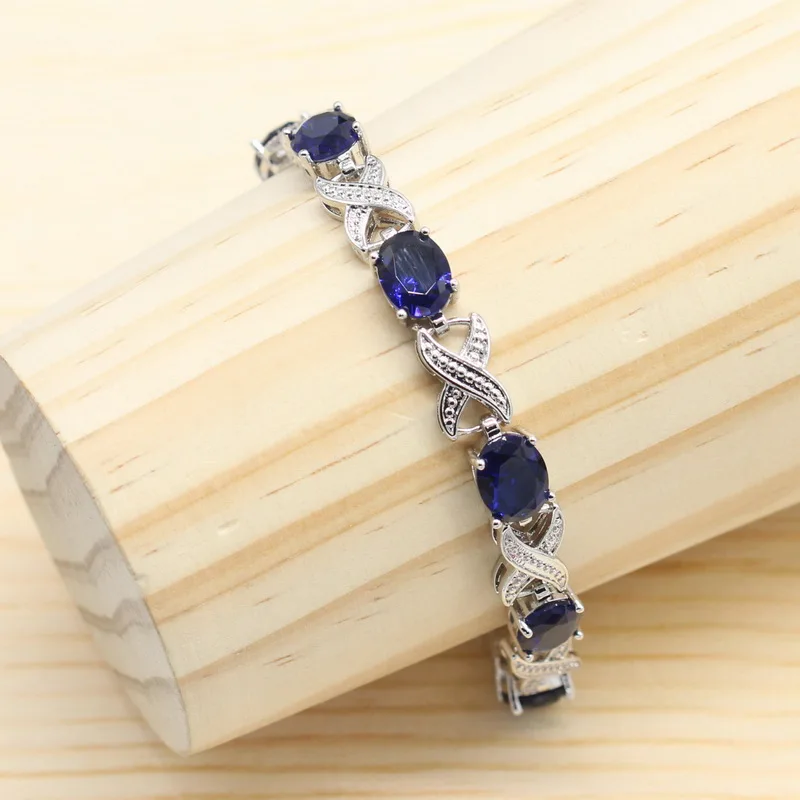 Королевский синий полудрагоценные женские свадебные 925 серебряные ювелирные наборы серьги-кольца браслет кольца ожерелье Подарочная коробка для кулона Новинка
