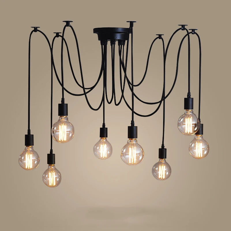 

Retro loft Light Chandelier Vintage Adjustable E27 Spider Ceiling Lamp dining room living room restaurant study bar cafe light
