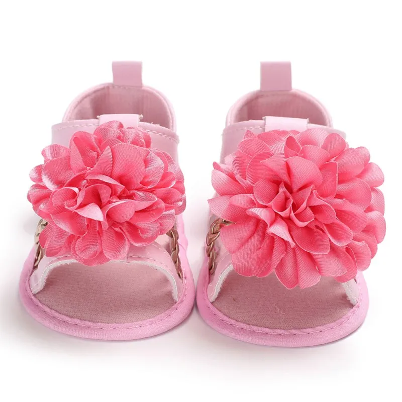 Новинка; обувь для новорожденных девочек; первые ходунки; Милые дышащие туфли принцессы с цветочным рисунком; Повседневная Мягкая летняя детская обувь для малышей - Цвет: Розовый