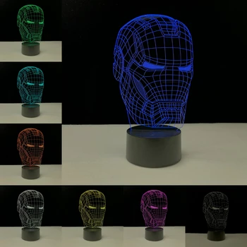 

Iron Man Head Mask Face Bedroom 3D Night Light Kids Boys Gift USB LED Multicolor Remote Touch 3D Home Decorative Lamp Lighting